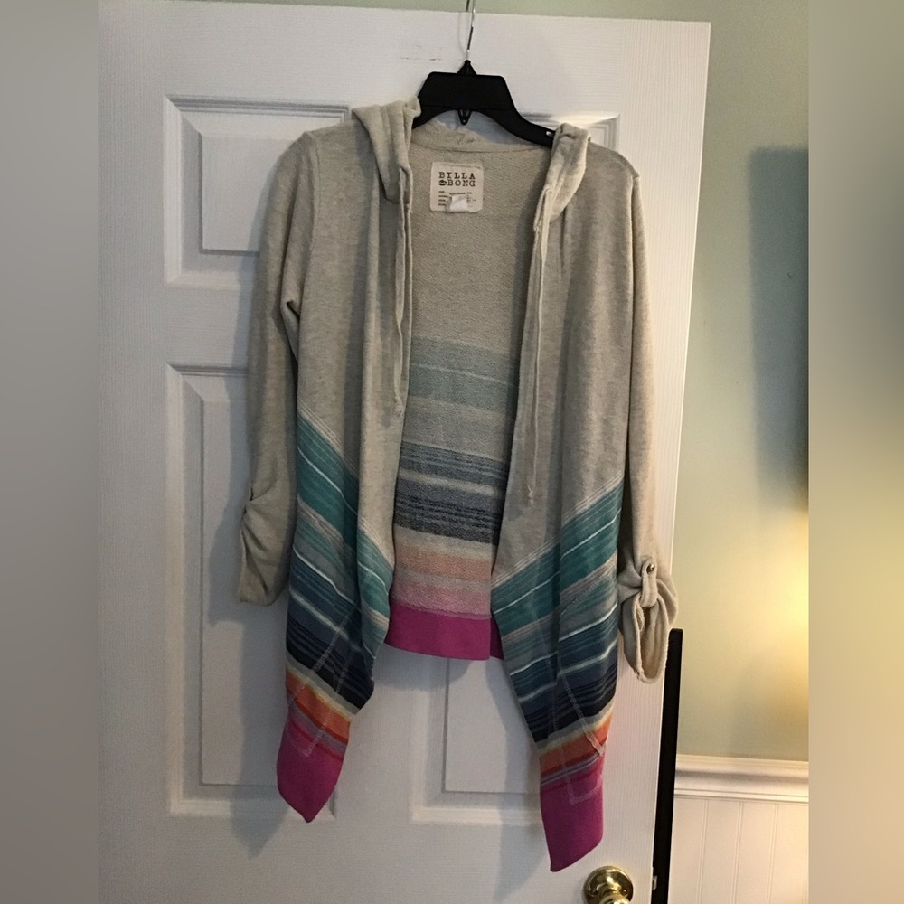 BILLABONG Hooded Open Front Knit Cardigan Pastel Colors‎ Size S
